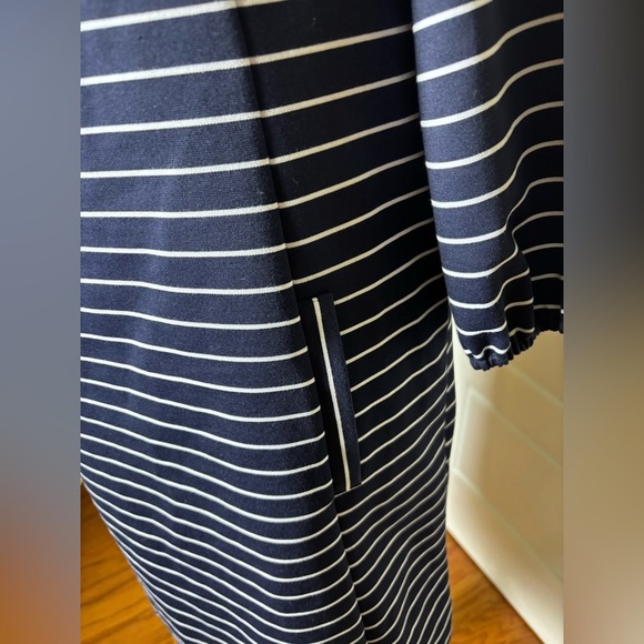 NWT Eliza J 3/4 Sleeve Striped Navy and White Cut-Out Shift Dress - Picture 9 of 16